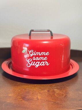 Retro Vintage Bella Bug Red Gimme Some Sugar Metal Cake Dome & Plate
